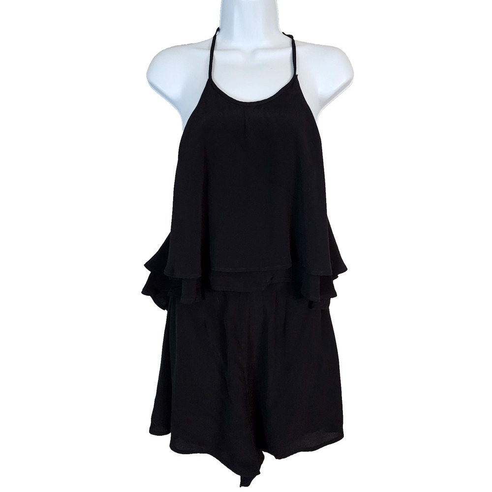 ASTR The Label Size Medium Black Layered Open Back Romper Whimsigoth Minimalist